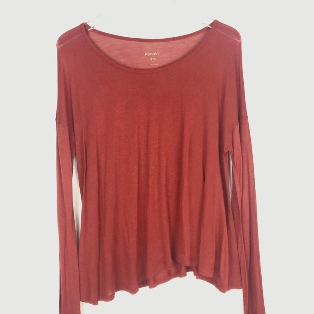 Kensie Long Sleeve Tee Women's Size M Rust Crew Neck Lightweight Casual Layering